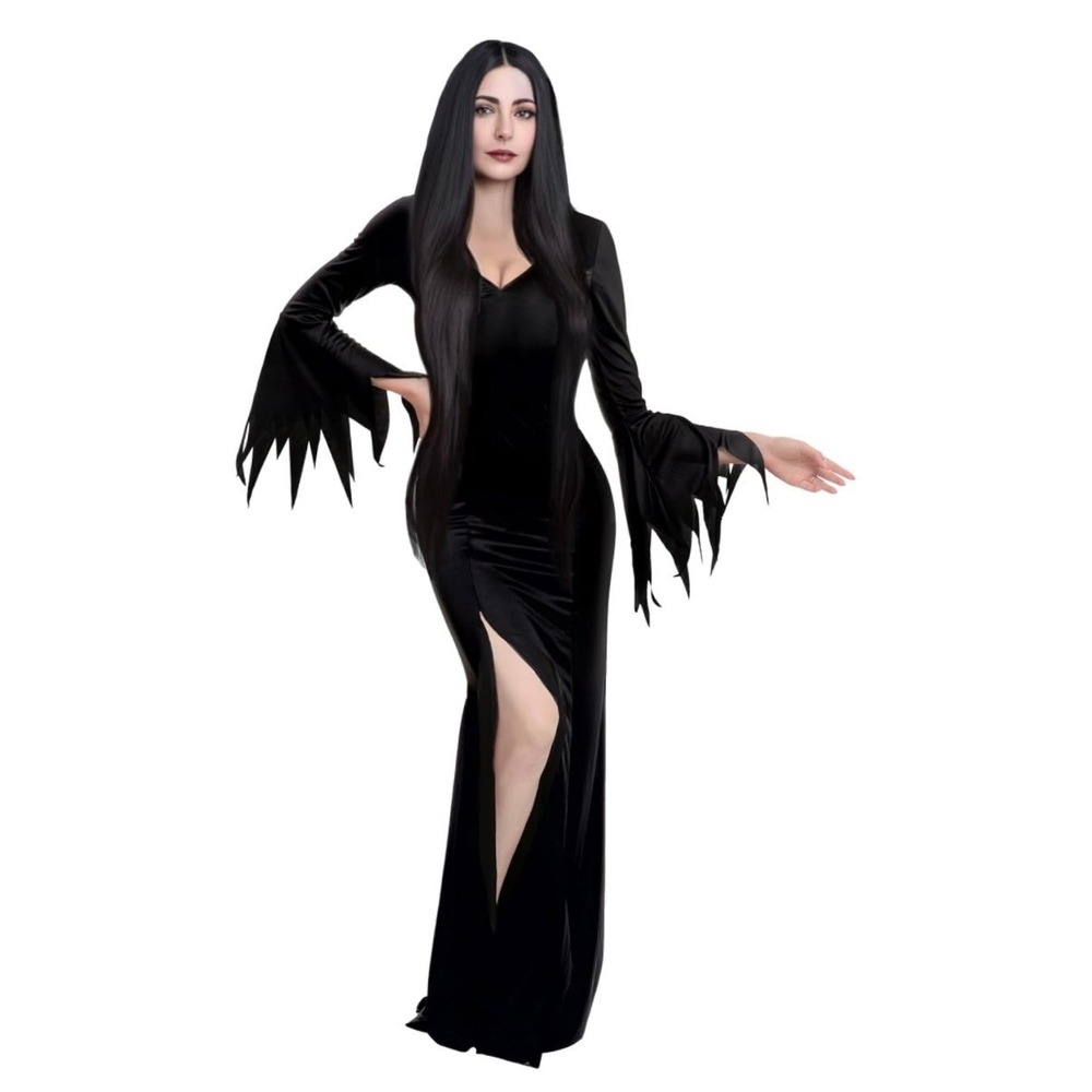 Spooktacular Creations Gothic Dress Womens L Black Excellent Bell Sleeve Slit
